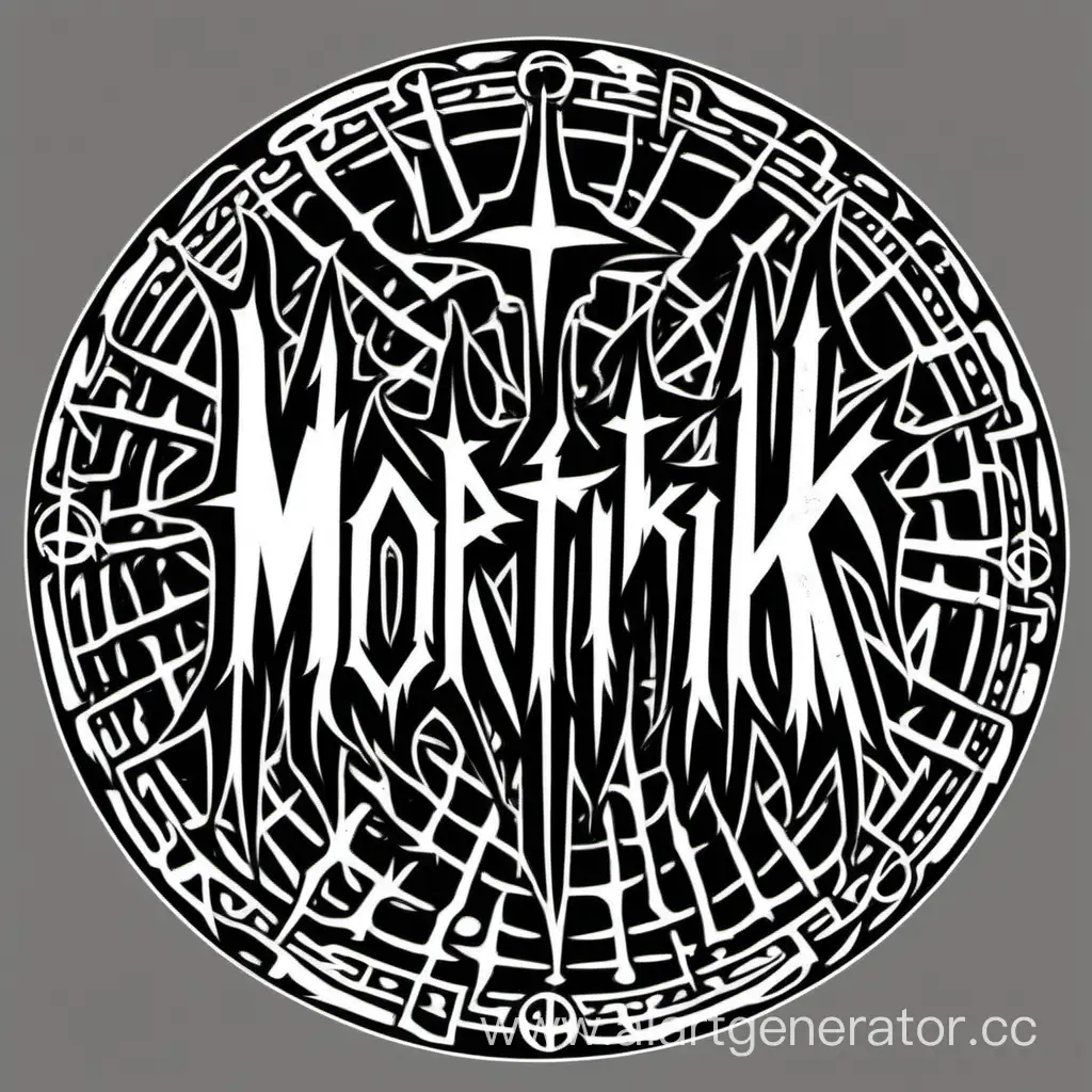 come up with a logo for the Mortrikk inscription in the style of the logos of the bands Darkthrone, Psychonaut 4, mayhem, Malvery, Emit