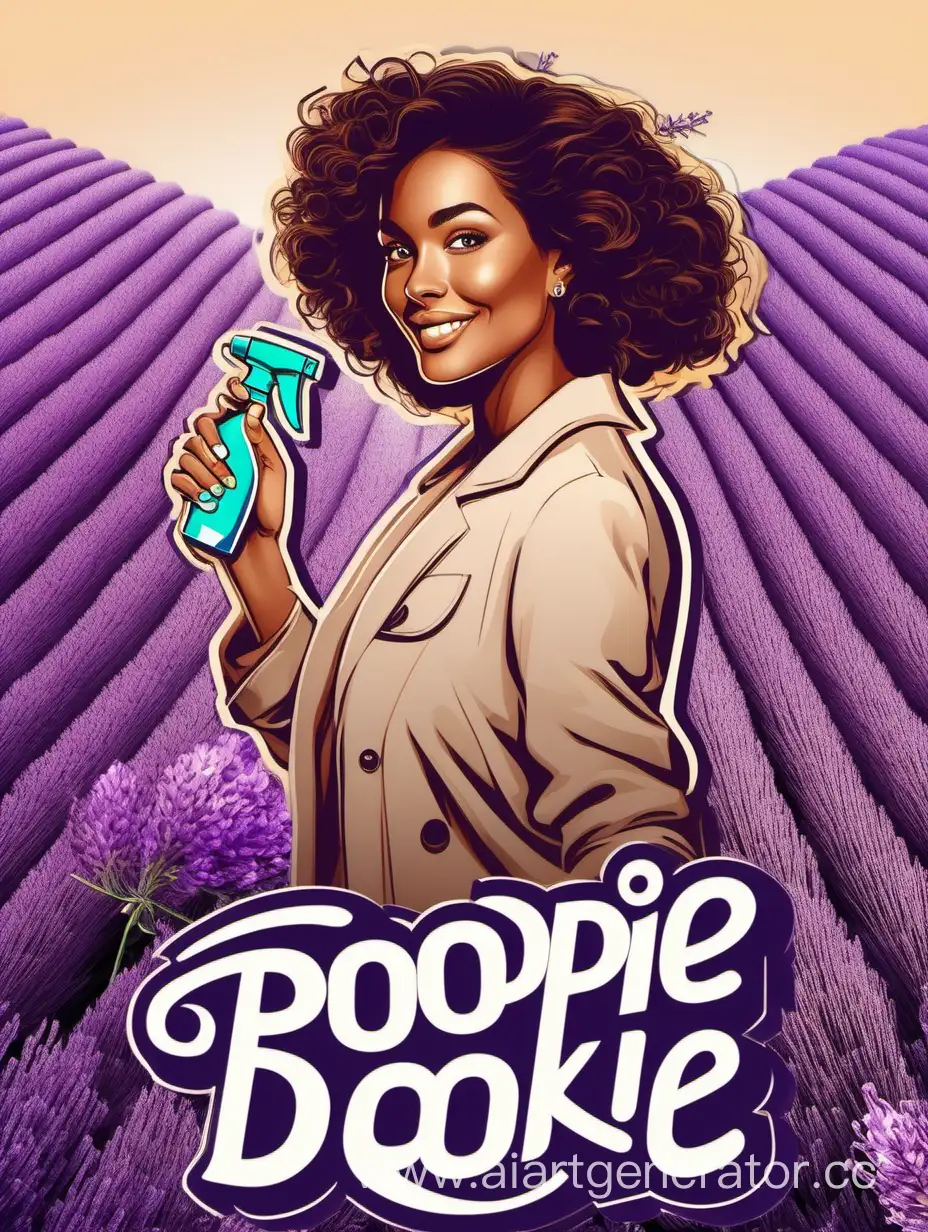logo, In this concept, the image of a stylish and self-assured millennial woman is used as the main element of the logo. The woman is walking with confidence, holding a spray in her hand, symbolizing the product. The toilet and lavender flowers are in the background, creating a direct visual connection with the product. This design represents the woman the product is targeting and conveys her confidence in using it., with the text "Poopie-Dokie", typography, be used in Travel industry
