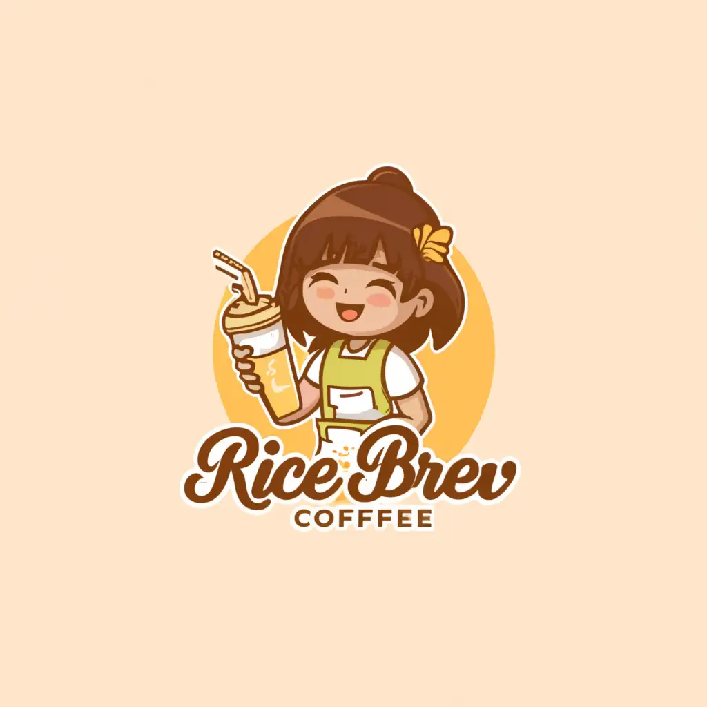 a logo design,with the text "RICE BREW COFFEE", main symbol:CUTE GIRL & MILKTEA CUP,Moderate,be used in Retail industry,clear background