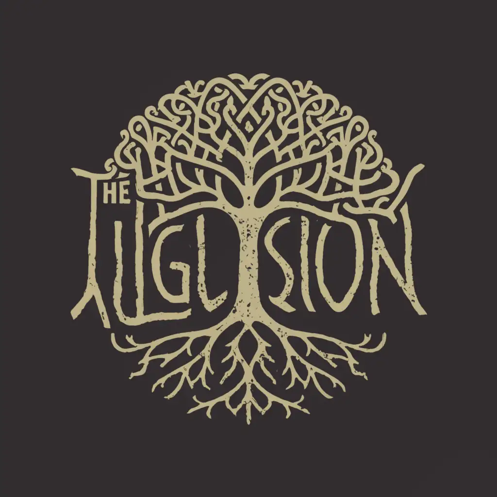 a logo design,with the text "THE ILLUSION", main symbol:yggdrasil,Moderate,clear background
