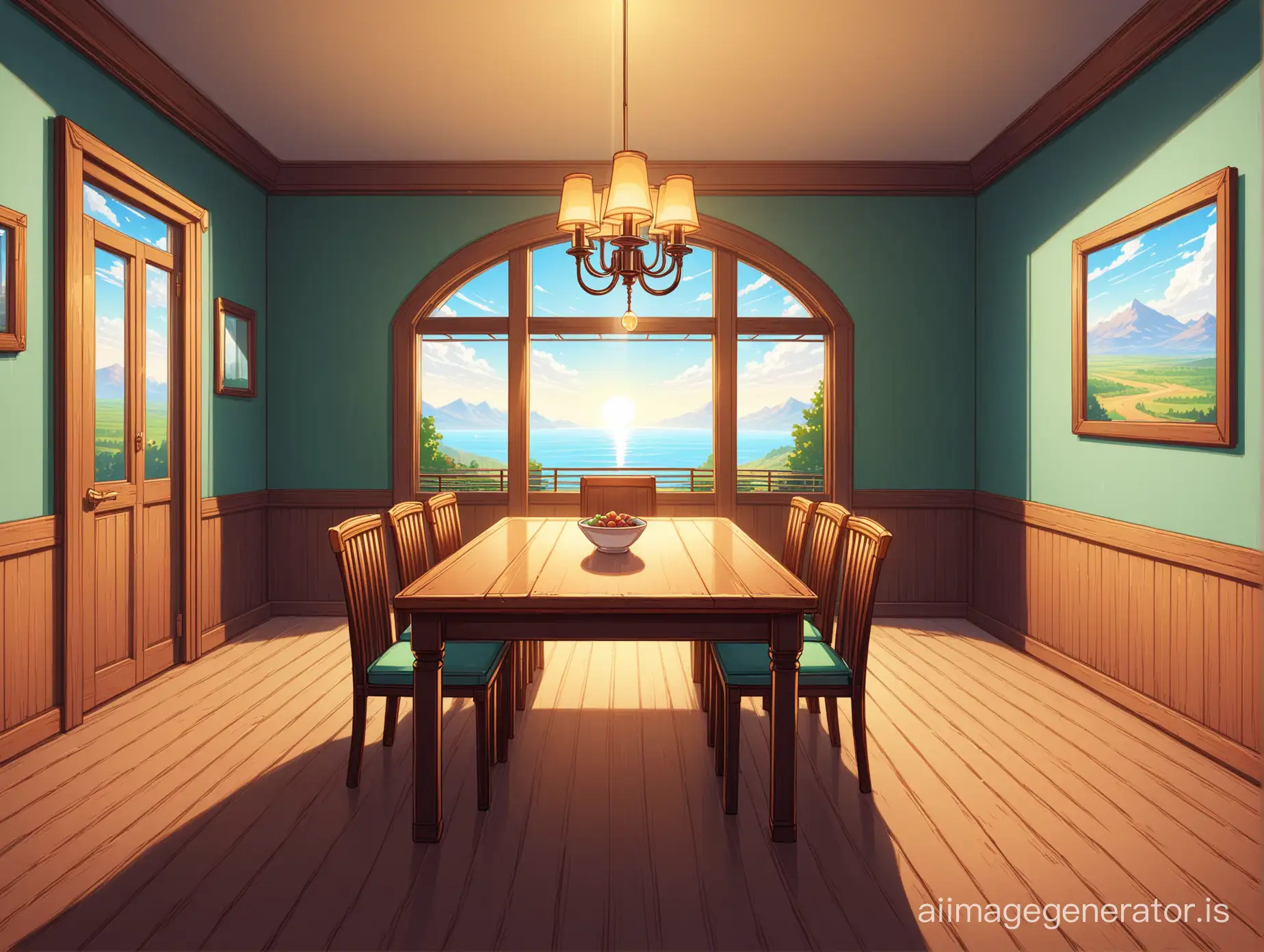 dinning room, game art, background,  vanishing point