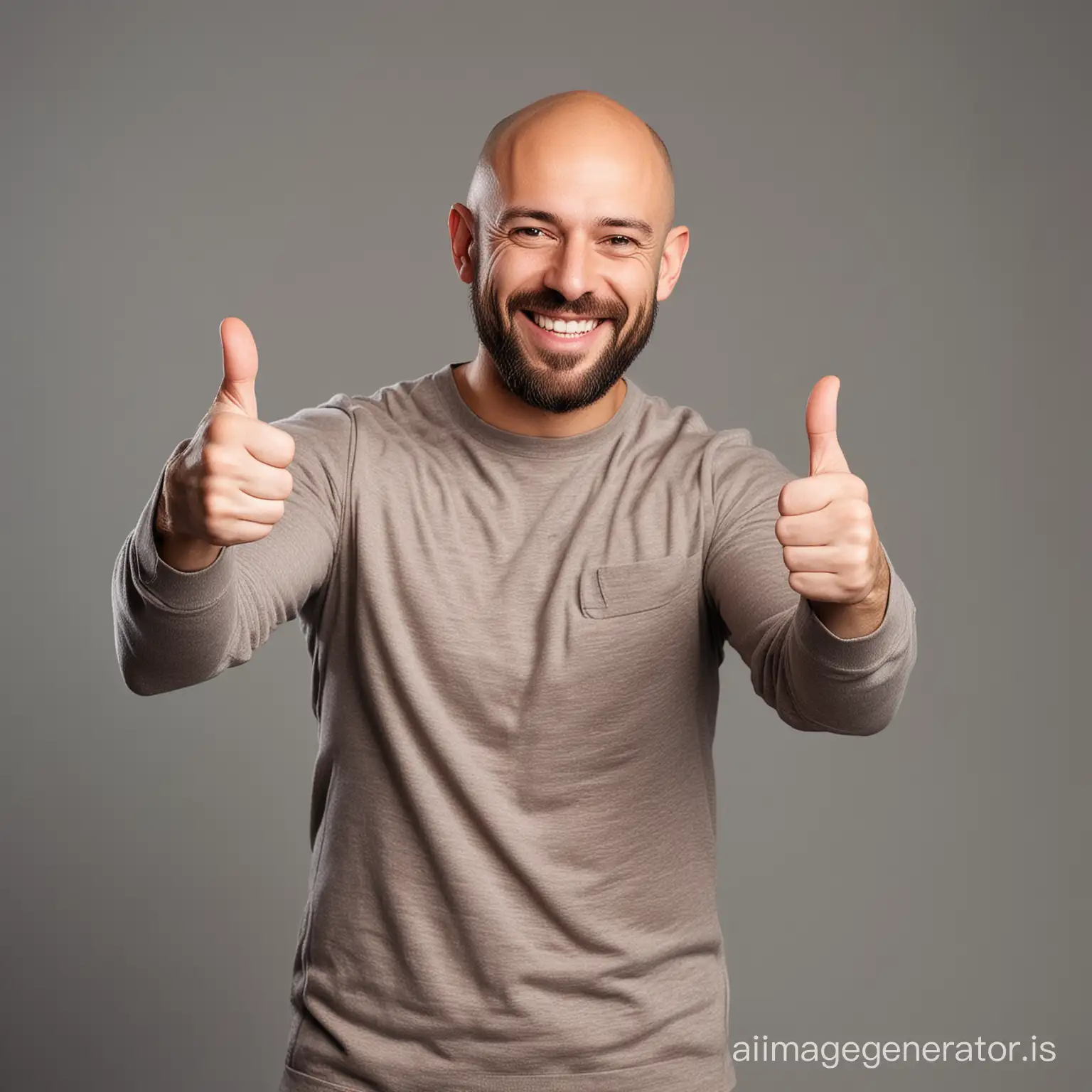 Smiling-Bald-Man-with-Short-Beard-Giving-Thumbs-Up-Gesture
