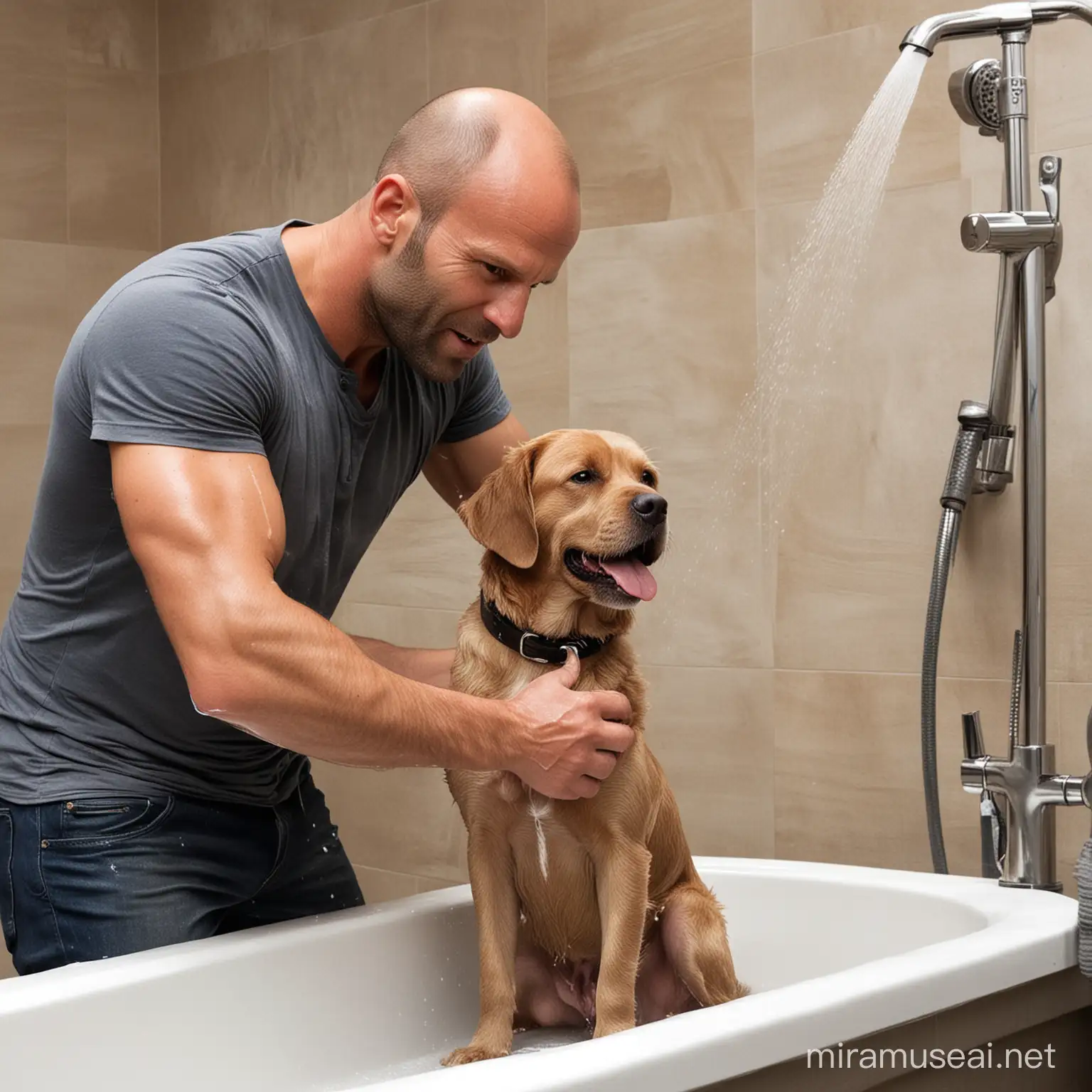 Jason Statham Washing His Dog