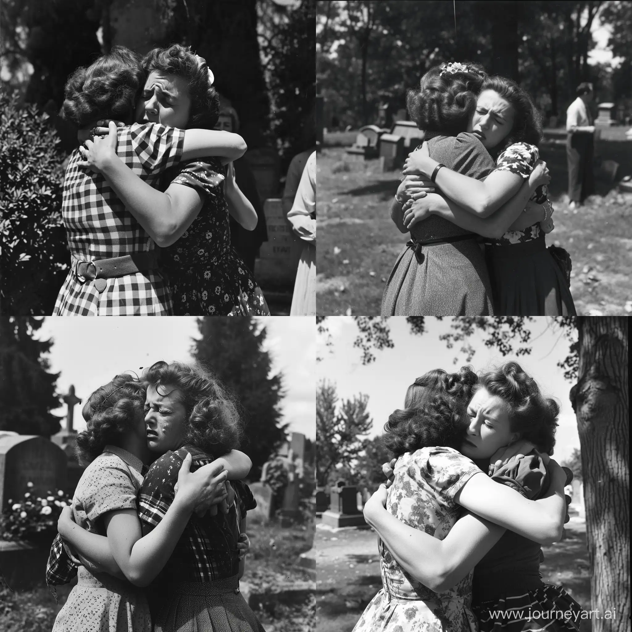 Lesbian-European-French-1950s-Photo-Emotional-Cemetery-Hug-and-Kiss