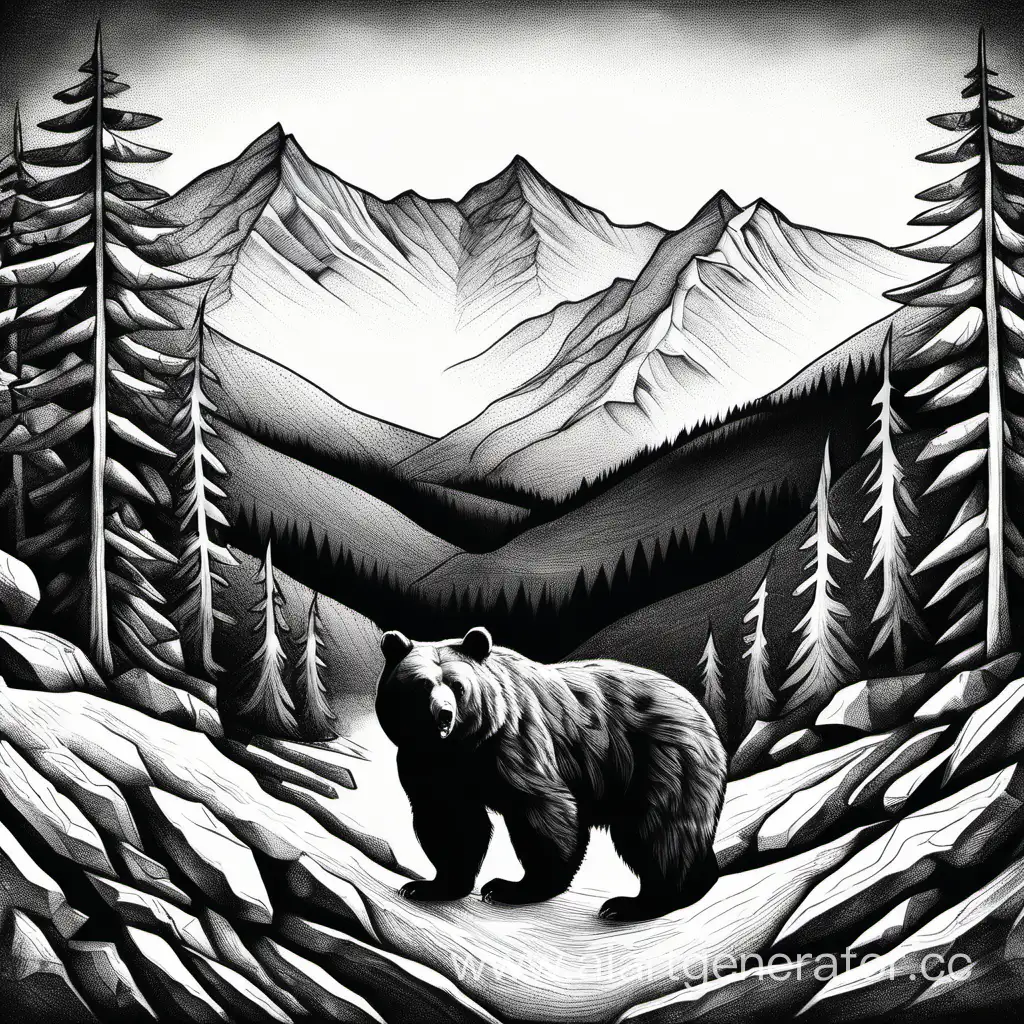 bear mountains black and white drawing


