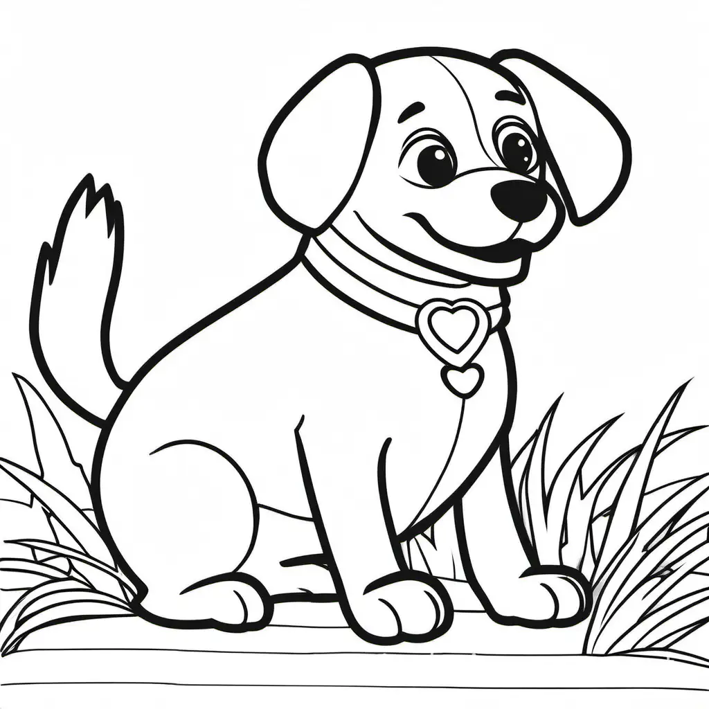 dog, Coloring Page, black and white, line art, white background, Simplicity, Ample White Space. The background of the coloring page is plain white to make it easy for young children to color within the lines. The outlines of all the subjects are easy to distinguish, making it simple for kids to color without too much difficulty