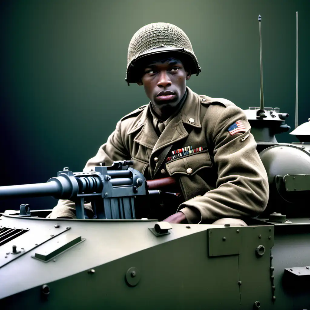 world war two, a soldier sitting in a tank with the weapon in his hand, in the style of colorized, ronald wimberly, photo taken with provia, stevan dohanos, kadir nelson, m42 mount, luminous shadowing 