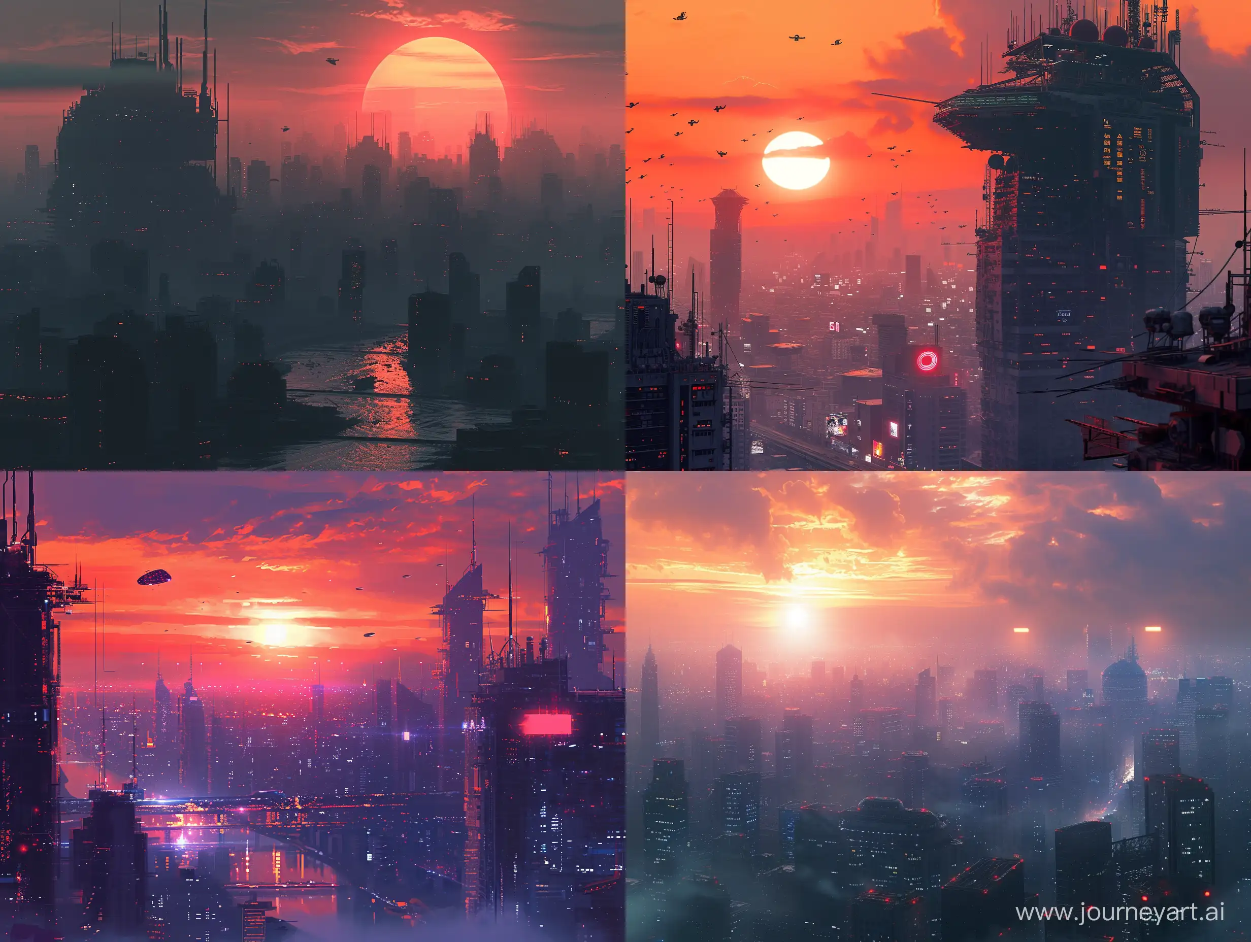 sci fi, retro, vivid , detailed. city scenes ,moody, sunset, "Environment"