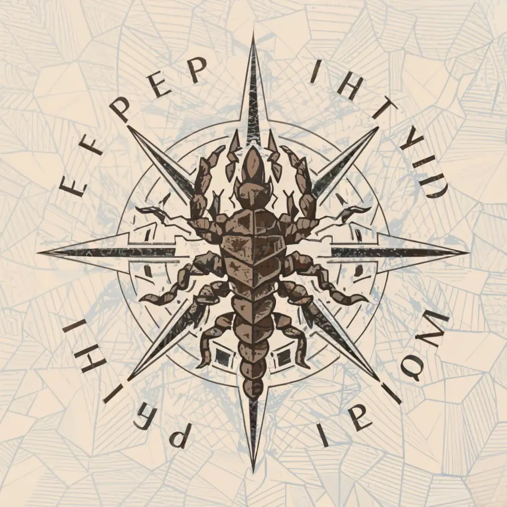 a logo design,with the text ".", main symbol:A compass rose, a scorpion (polygon) crawling on it,Moderate,clear background