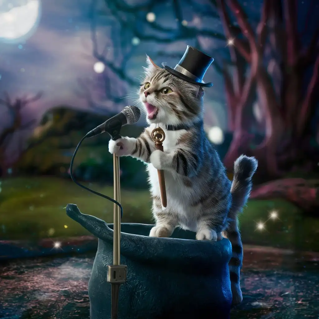 Singing-Cat-in-Witch-Baba-Yagas-Mortar-with-Microphone