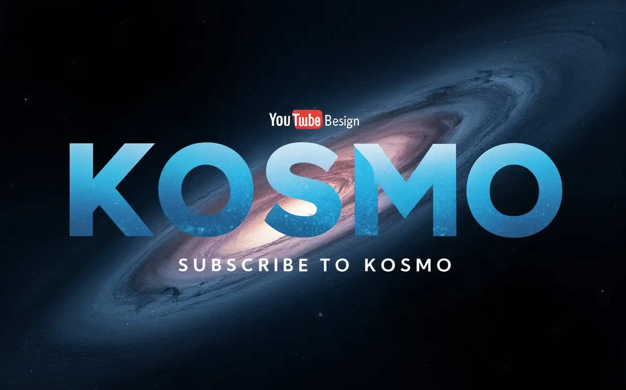 Create me a banner for a YouTube channel that had the background in space and had KOSMO written in big blue and sat on KOSMO was written subscribe