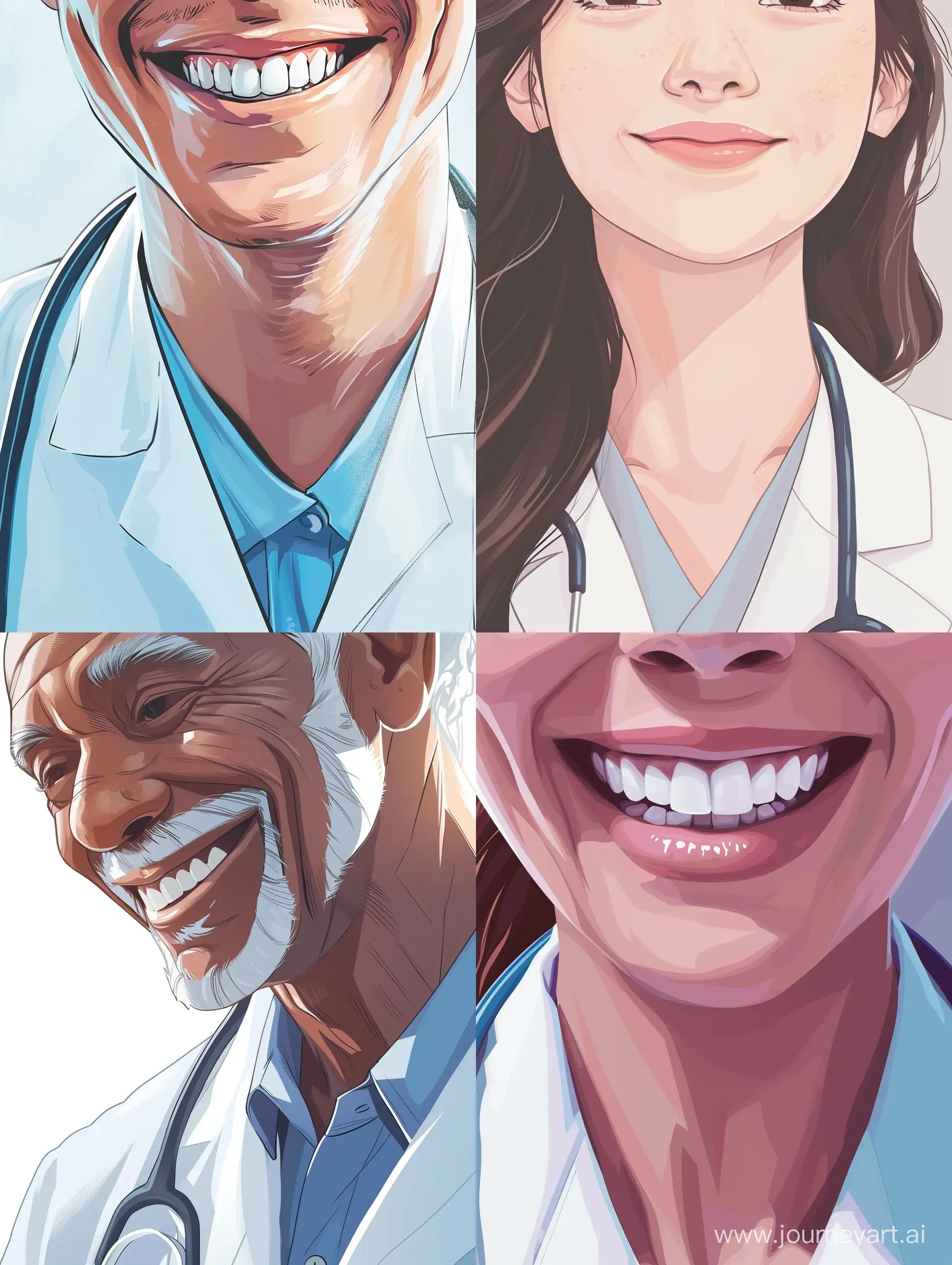 иллюстрация, добрый доктор,  мягкая улыбка, добрый взгляд, детализированное изображение, крупный план