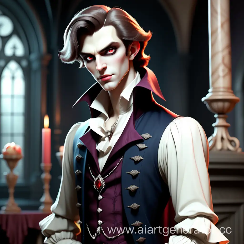 The handsome young vampire aristocrat in full height