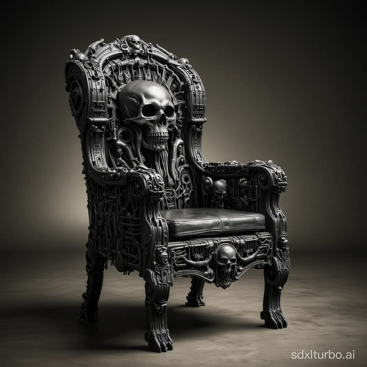 Biomechanical-Art-Chair-with-Skulls-by-HR-Giger