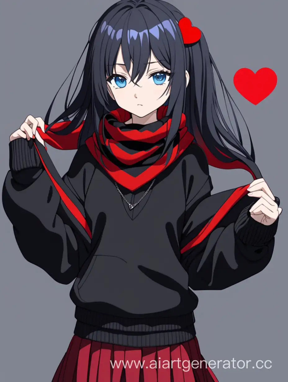 Chic-Anime-Girl-Stylish-Black-and-Red-Ensemble-with-HeartShaped-Hair-Clip
