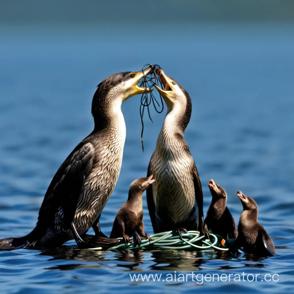 Wildlife-Encounter-Cormorants-and-Otters-Tangle-with-Wires