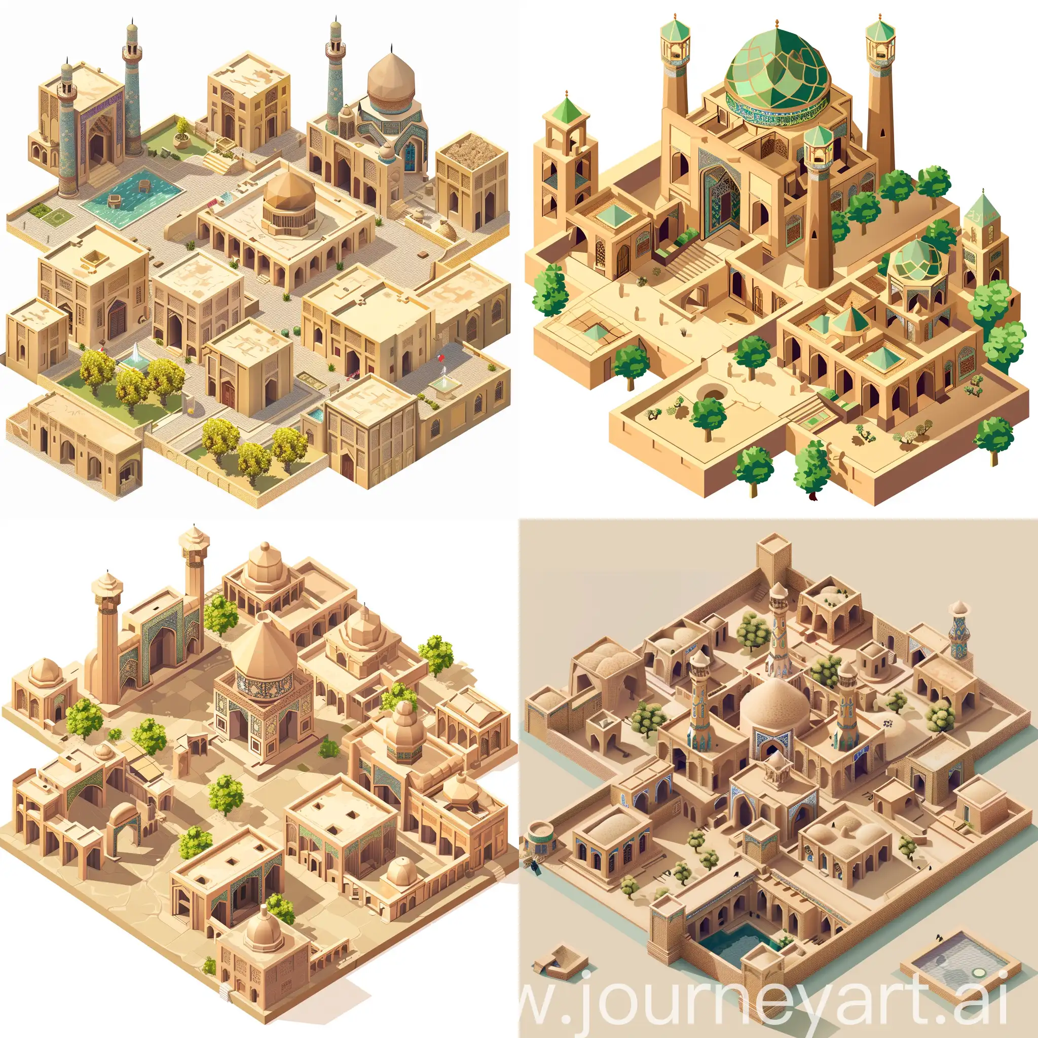 Isometric-View-of-Historic-Kashan-Iran-Traditional-Cityscape-Illustration