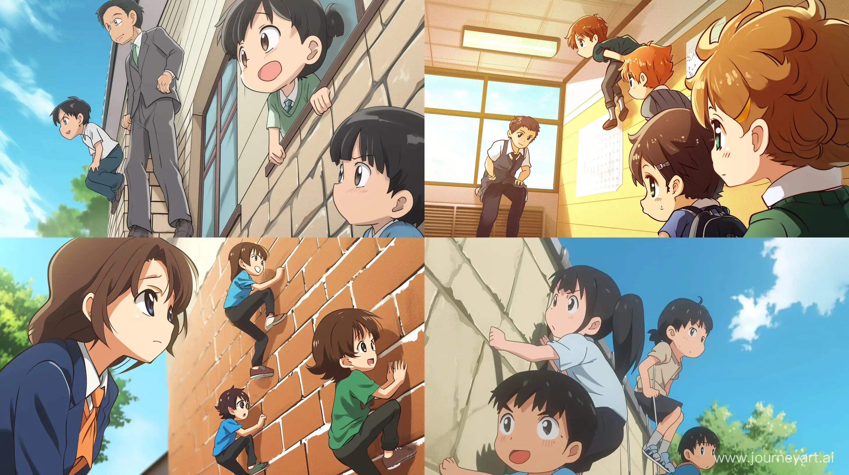 Chibi-Anime-Scene-Students-Climbing-Wall-to-Class
