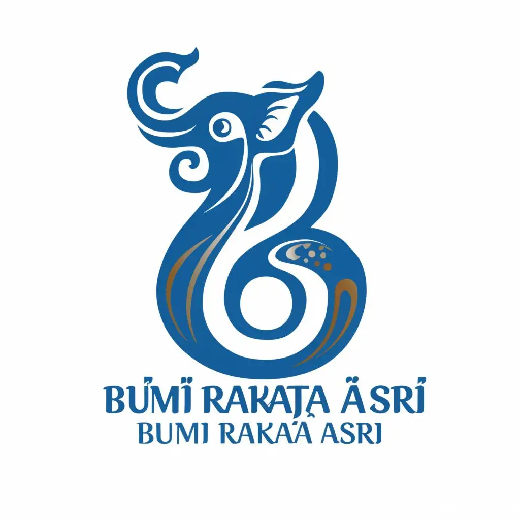 logo, the number six shape with a blue elephant design facing right, with the text "BUMI RAKATA ASRI", typography