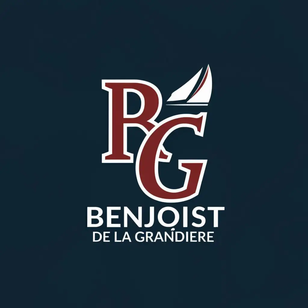 a logo design,with the text ""B"-"L"-"G"", main symbol:The logo base: Red yacht, Navy blue sail. The text is White/Marine green BENOIST de La Grandiere. Be used in Sailing Events industry, blue background,Minimalistic,be used in Animals Pets industry,clear background