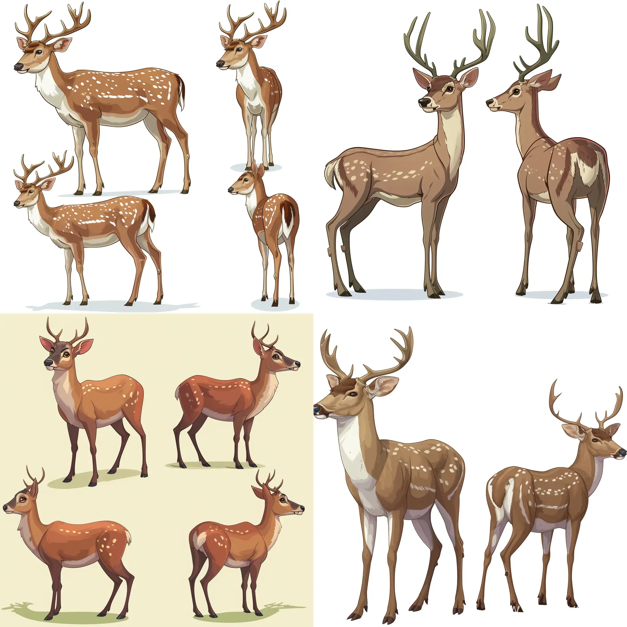 northern deer, side view, front view, detailed coat, Unrealistic style, cartoon