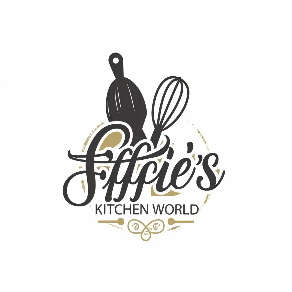 logo, Whisk and spatula, with the text "Effie's Kitchen World", typography, be used in Retail industry