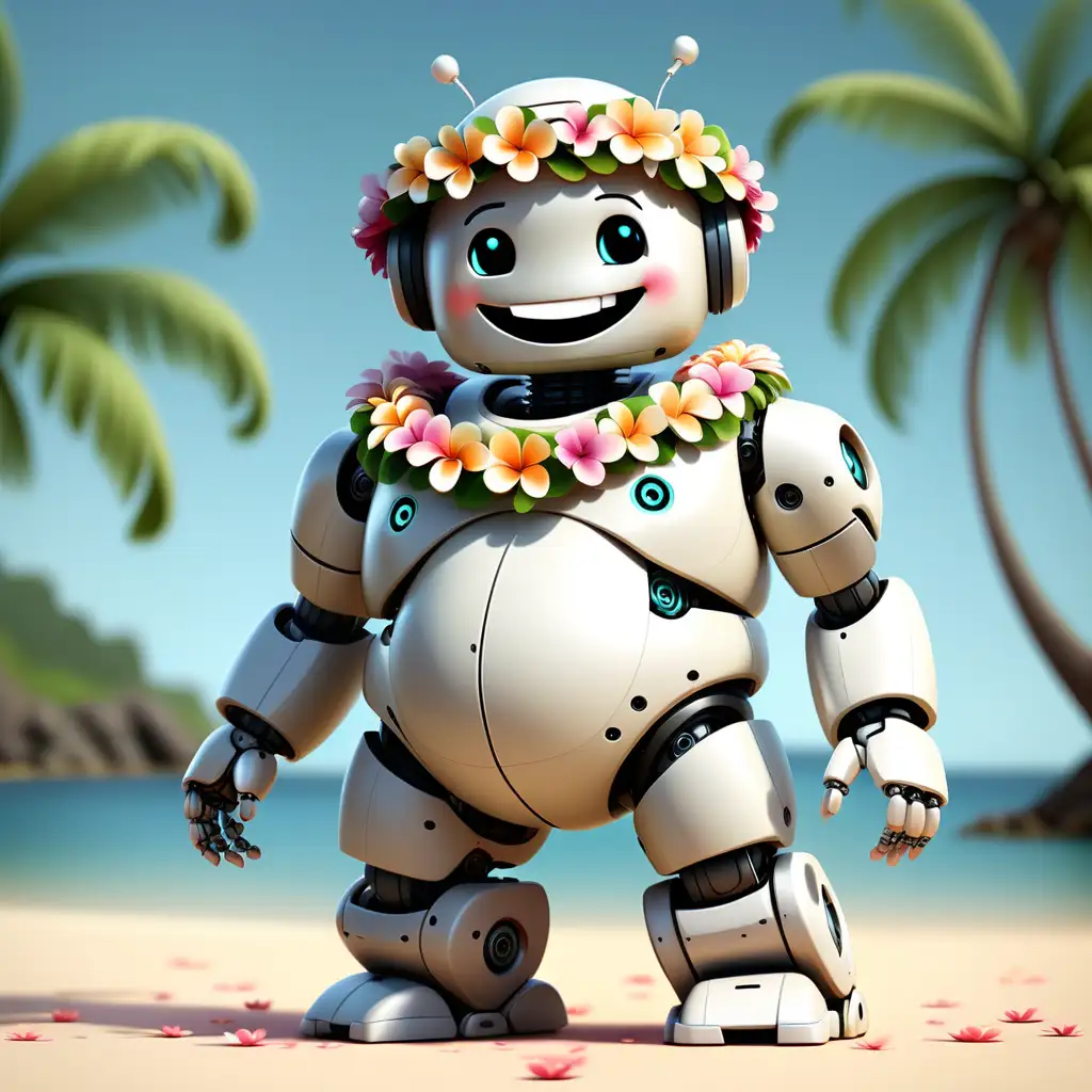 Cheerful Island AI Bot Wearing Flower Lei
