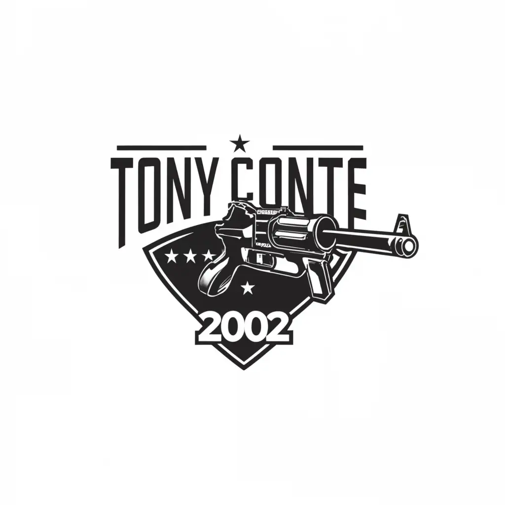 a logo design,with the text "tony conte 2002", main symbol:gun ,Moderate,clear background