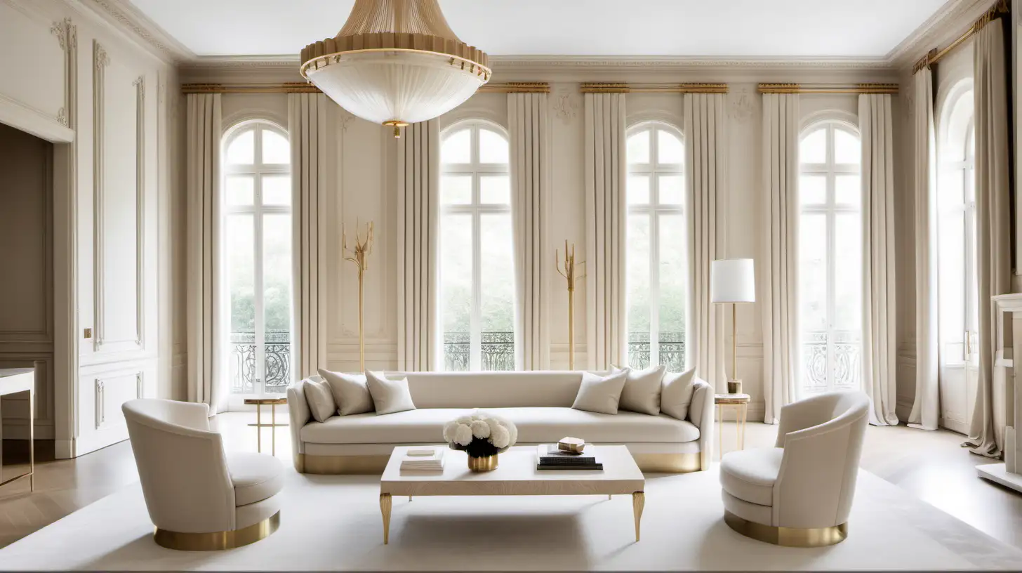 Luxurious Modern Parisian Grand Home in Beige Blonde Oak Ivory and Brass