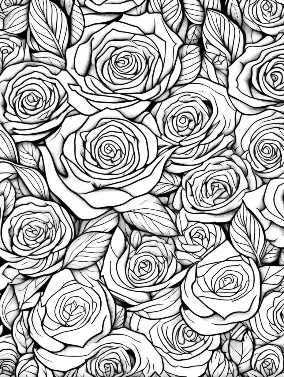 adult coloring page, small floral, rose, repeating  pattern, no shade