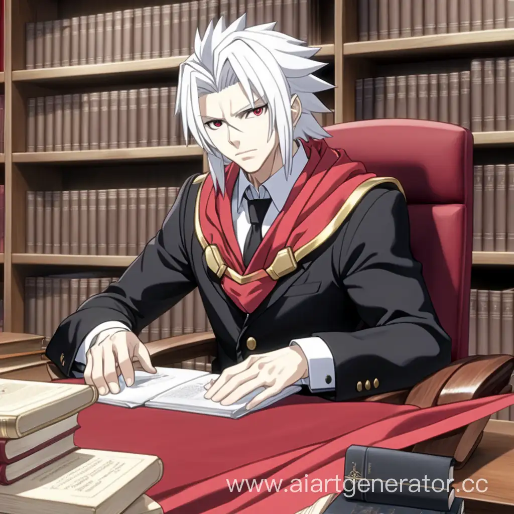 Karna-Fate-Anime-Character-in-Business-Suit-Studying-Papers-at-Desk