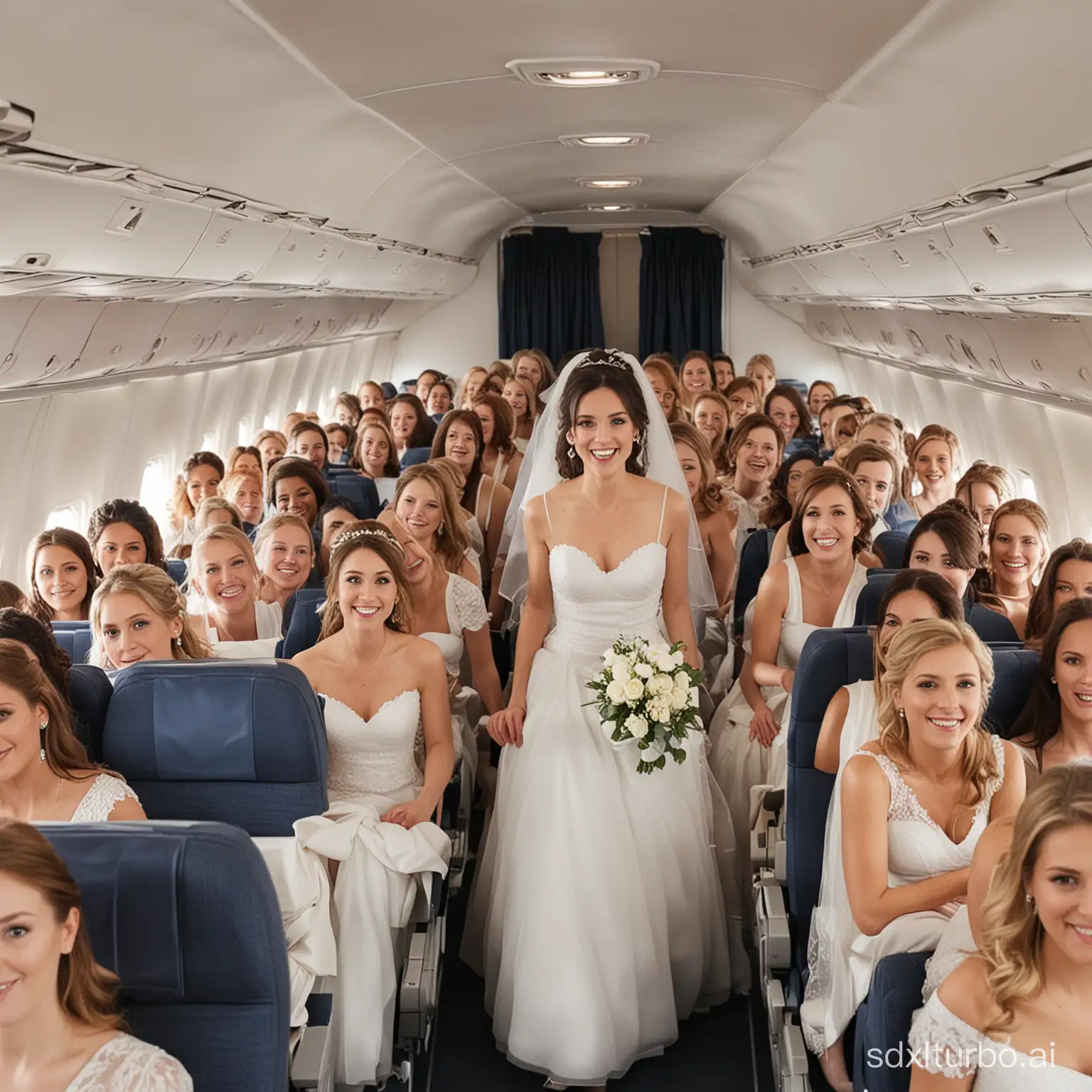 Crowd of brides on the plane