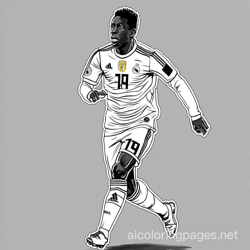 David Olatukunbo Alaba (German pronunciation: [ˈdeɪvɪd ˈalaba];[5] born 24 June 1992) is an Austrian professional footballer who plays as a centre-back or left-back for La Liga club Real Madrid and captains the Austria national team. coloring page, Coloring Page, black and white, line art, white background, Simplicity, Ample White Space. The background of the coloring page is plain white to make it easy for young children to color within the lines. The outlines of all the subjects are easy to distinguish, making it simple for kids to color without too much difficulty