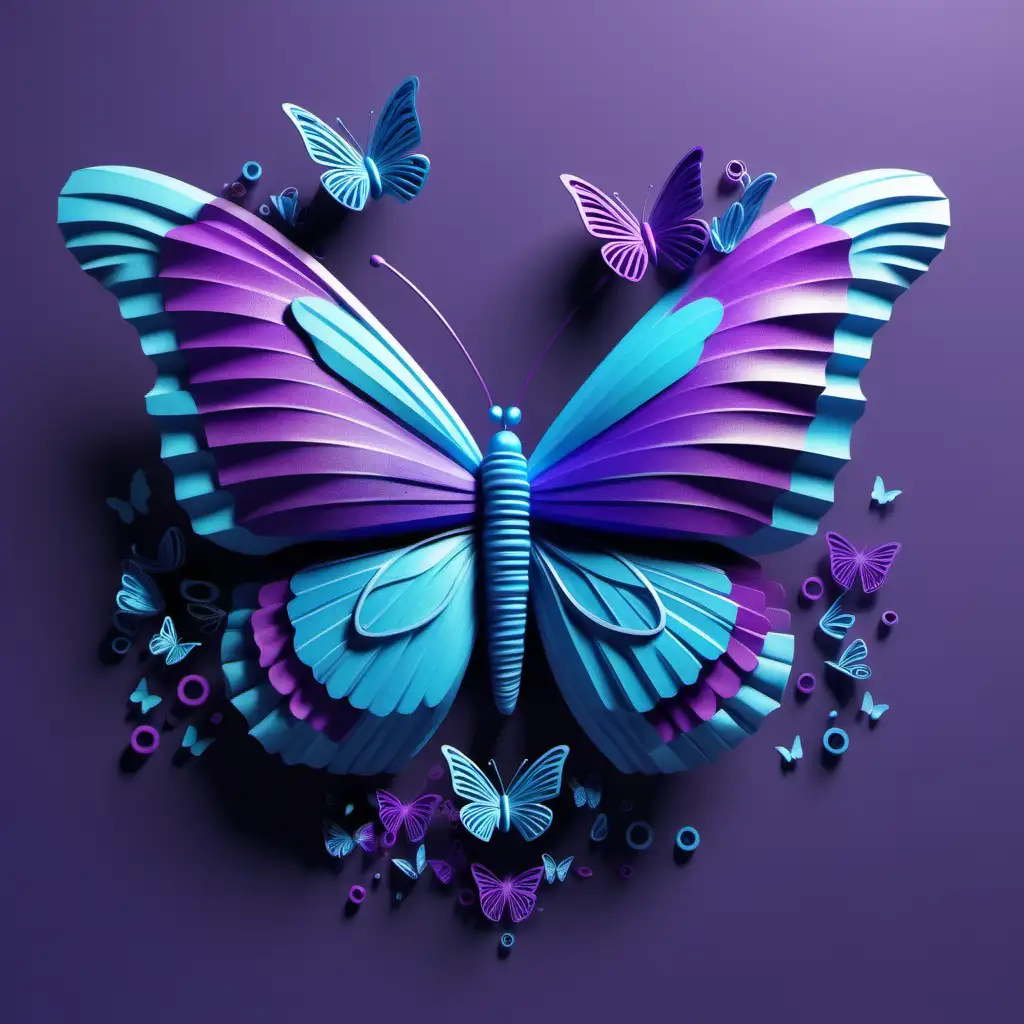 Design a 3D Butterfly for a T-shirt using blue and purple. Add a motivational message
