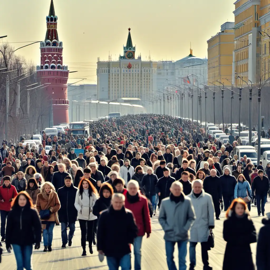 Diverse Crowd Engaging in Urban Life on Moscow Streets