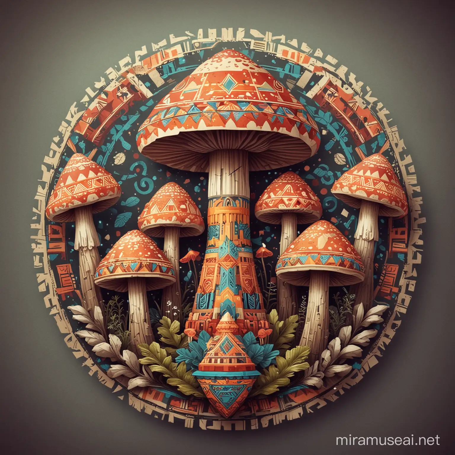 Aztec Geometric Style Mushrooms