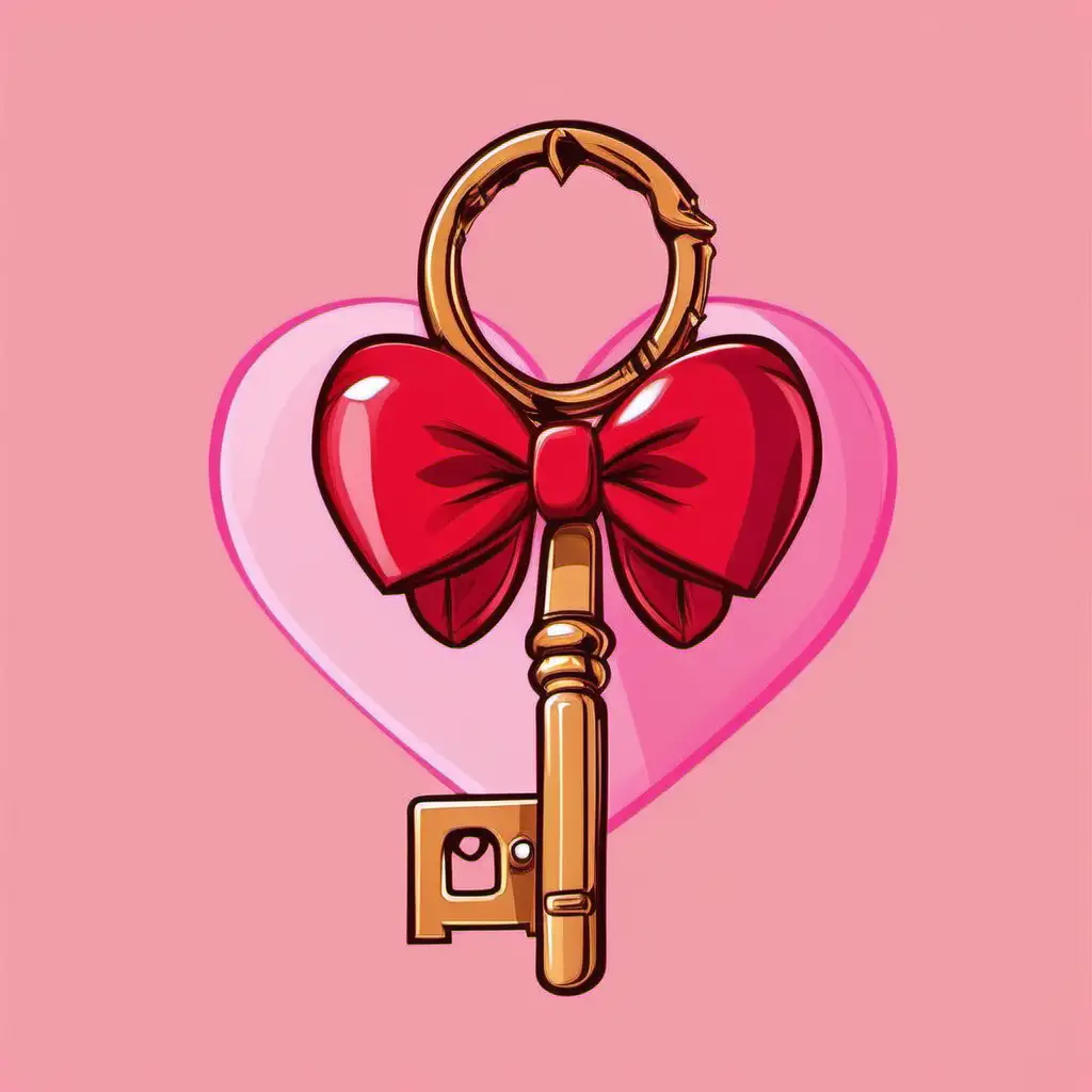 Adorable Cartoon Key with HeartShaped Bow for Valentines Celebration