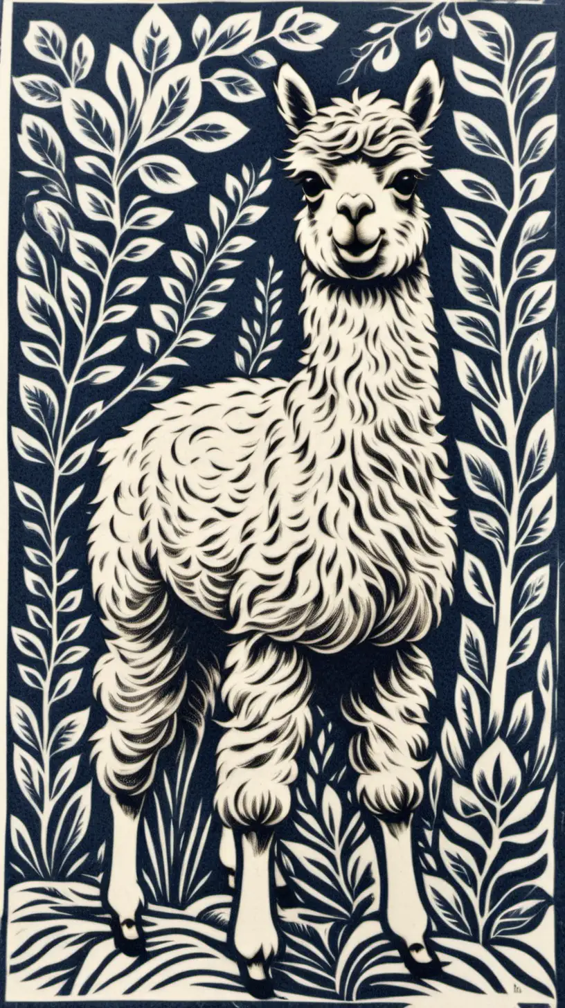 Charming Block Print Alpaca Artwork