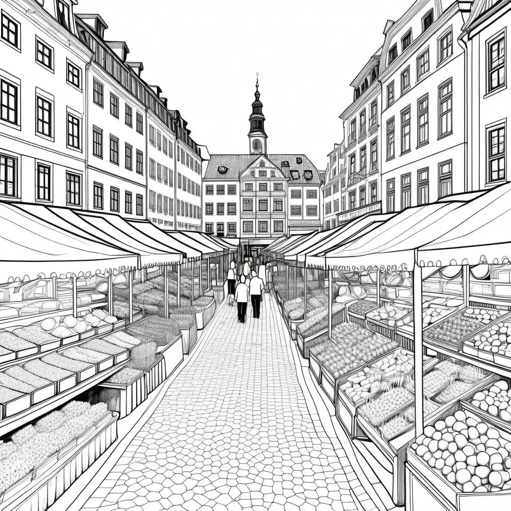 Vibrant Viktualienmarkt Coloring Page for Relaxation and Creativity