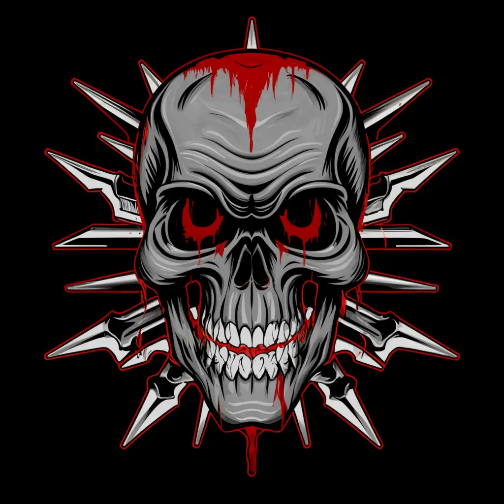 a logo design,with the text "Let them hate, so long as they fear.", main symbol:A dark skull with red eyes and blood running down.,complex,clear background
