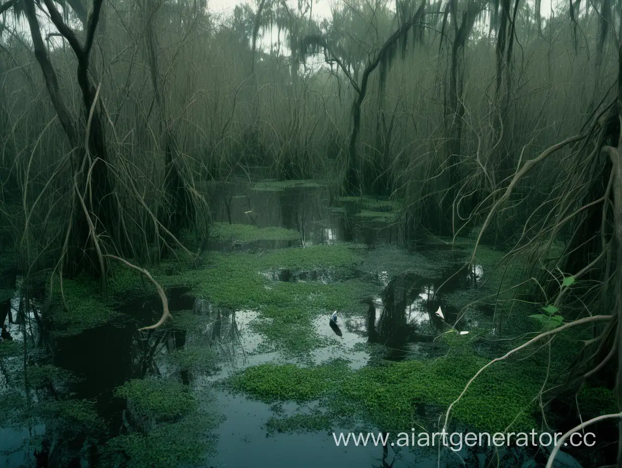 Lush-Swamp-Landscape-with-Abundant-Greenery-and-Wildlife