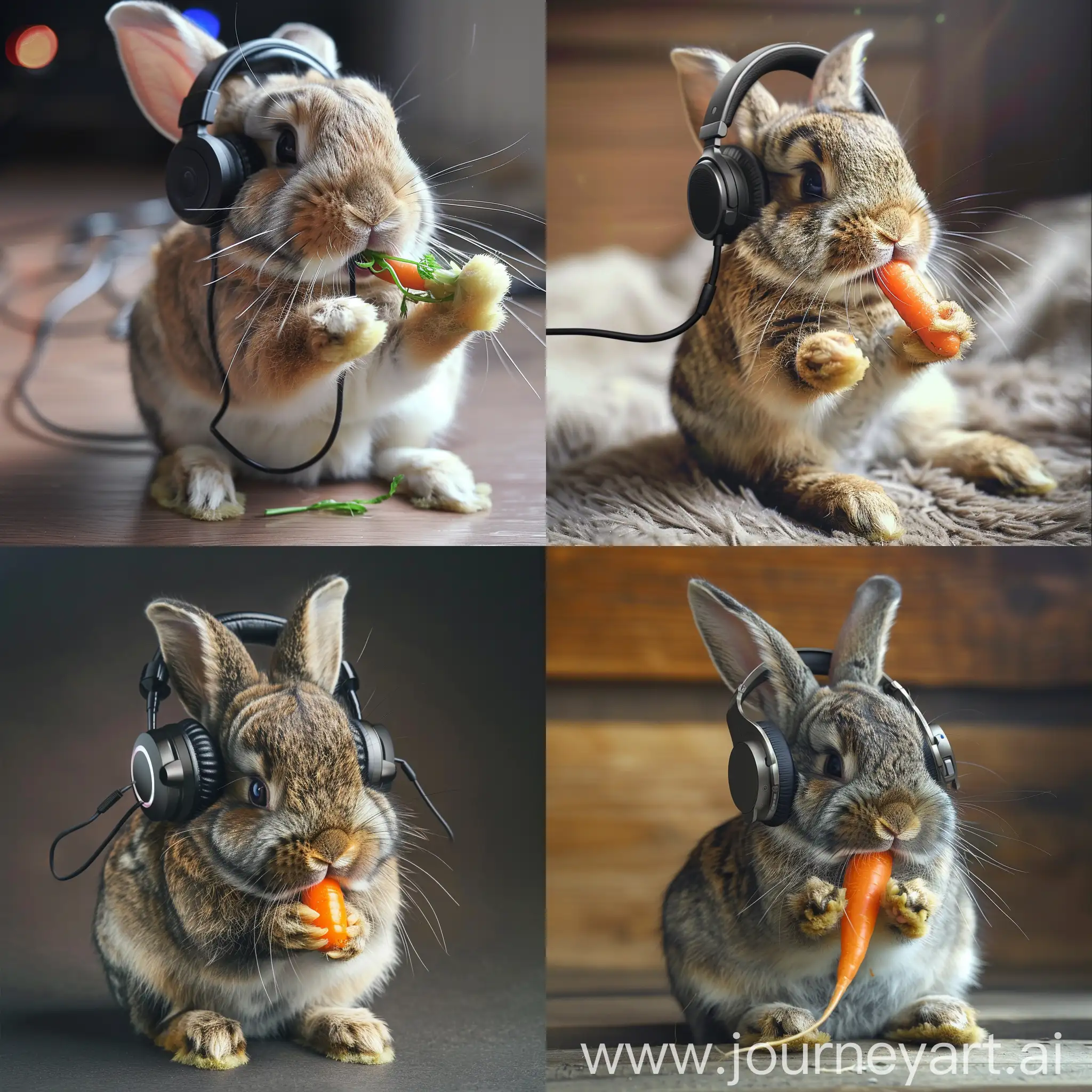 Cute-Baby-Rabbit-Enjoying-Melodic-Beats-and-Snacking-on-Carrot