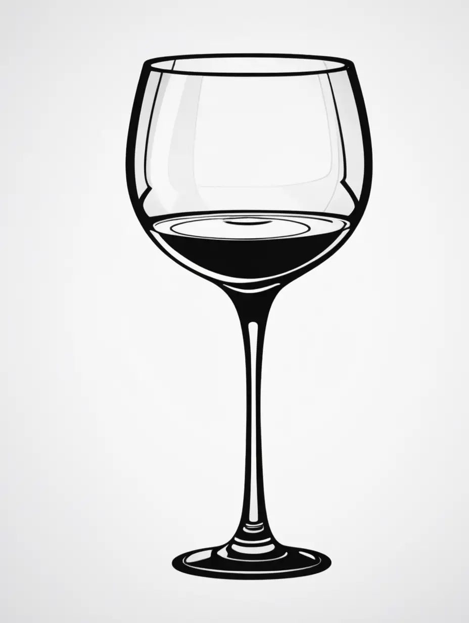 black and white cartoon wine glass, with white background