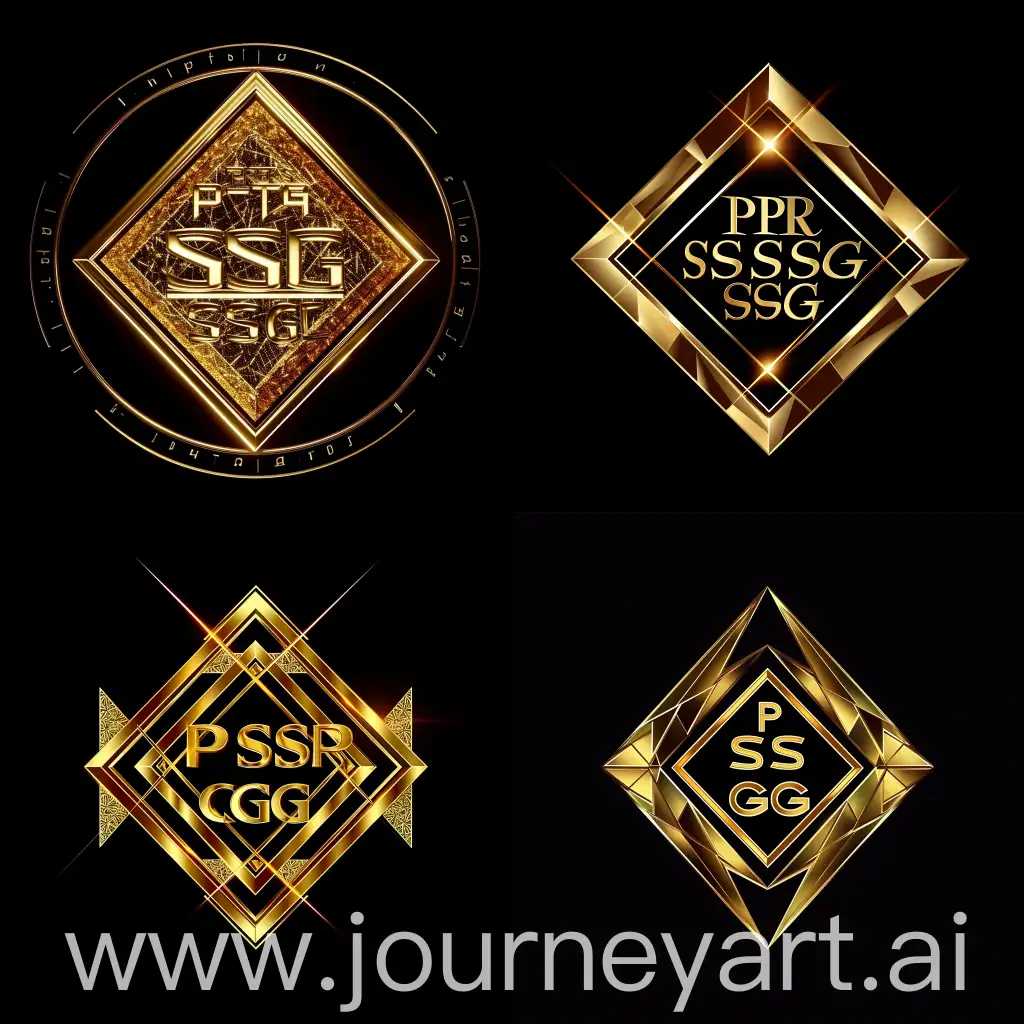 Design a 3D golden logo for me with the theme "Pergas Sahar Gharb" in relation to the designer and consultant in the preparation of plans and city maps and design projects in the form of a three-word logo P S G golden inside a golden diamond that contains three words  P S G be together in the shape of a triangle, very beautiful with 18k image quality