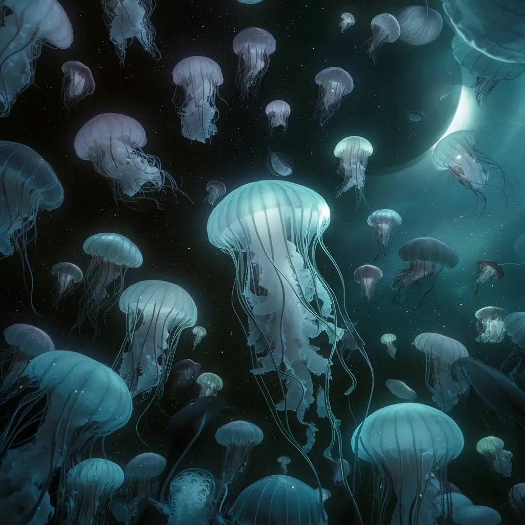 Mesmerizing Jellyfish Drifting through a Starlit Night Sky