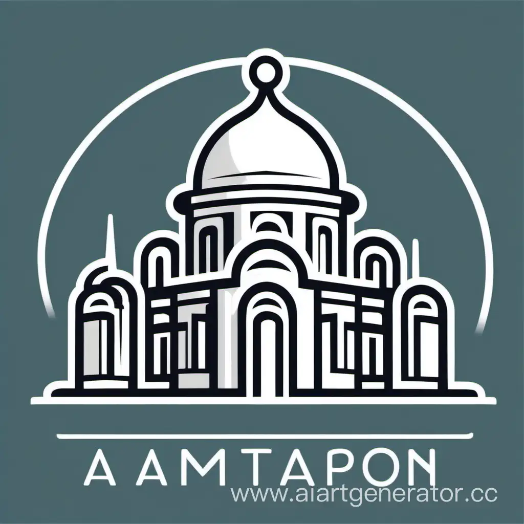 Логотип туристической компании. Обводка храма православного типа белой толстой линией в минималистическом виде. Современный упрощенный стиль