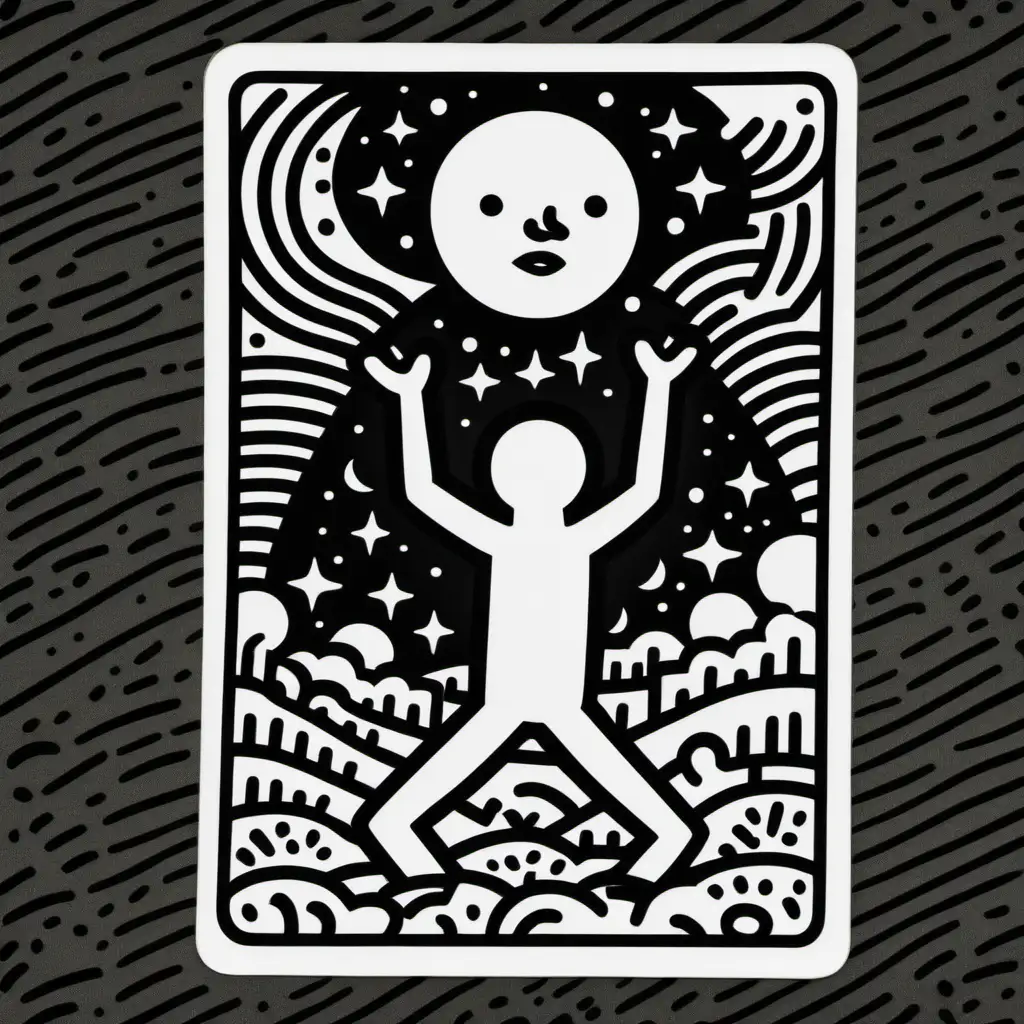 The moon tarot card rider waite in the style of keith haring

