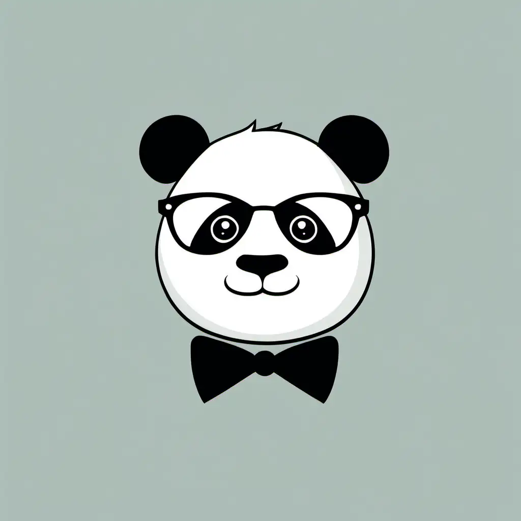 head male panda wearing black glasses, simple vector art, vector logo, 2d