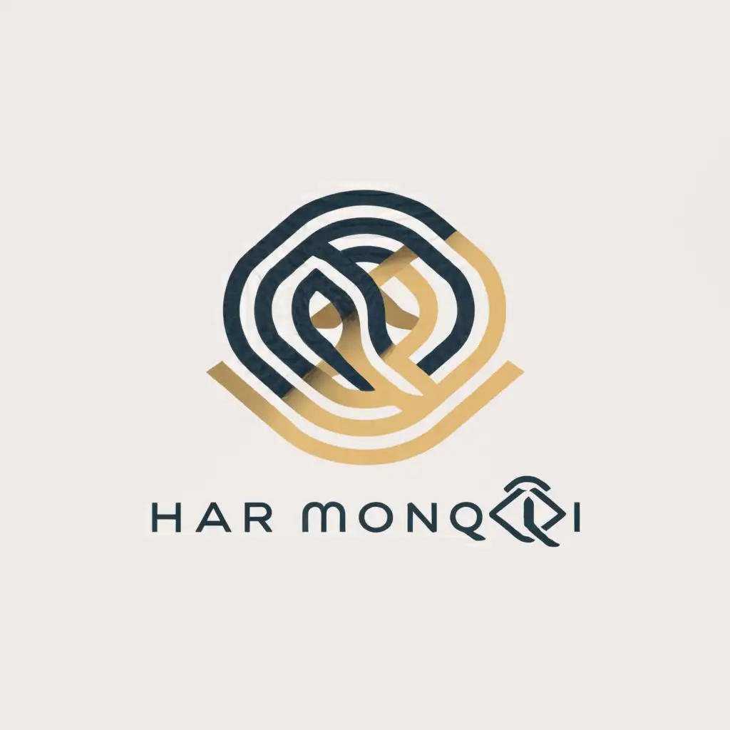 a logo design,with the text "HarmoniQi", main symbol:Typography:
- The logotype could use a clean, geometric sans-serif font like Futura, Avenir or Proxima Nova
- Explore different weights and letterspacing to get the right balance of modern and stable
- The "Au" shortening device works well to integrate the aura/energy line motif

Iconic Symbol:
- The overlapping curved lines should be smooth, flowing and continuous for seamless movement
- One line could be slightly thicker to create a sense of one form overlaying the other
- Aim for the lines to be asymmetric but still feel balanced and centered
- Optionally, the lines could taper off towards the ends for a more ethereal feeling

Colors:
- Stick to a maximum of 2-3 colors for a bold, impactful minimalist palette
- Purple and gold/yellow could represent energy/royalty - or explore a fresh green/teal combo
- Allow one line/color to be dominant while the other acts as an accent overlay  

Layout:
- The symbol could sit centered above the logotype, forming one stacked cohesive logo lock-up
- Or the symbol and logotype could be horizontally arranged, allowing the curved lines to extend outward

Textures/Effects:
- Keep it simple by rendering flat colors and shapes without heavy textures or gradients
- Optionally, a subtle watercolor-style texture could be applied for an organic, fluid vibe

This minimalist, linework approach allows the logo to be very versatile across applications while maintaining an air of sophisticated simplicity. The interpreted "flow" of the lines gives it an energetic, rejuvenating quality that fits the AuraChi brand positioning.,Minimalistic,be used in Beauty Spa industry,clear background
