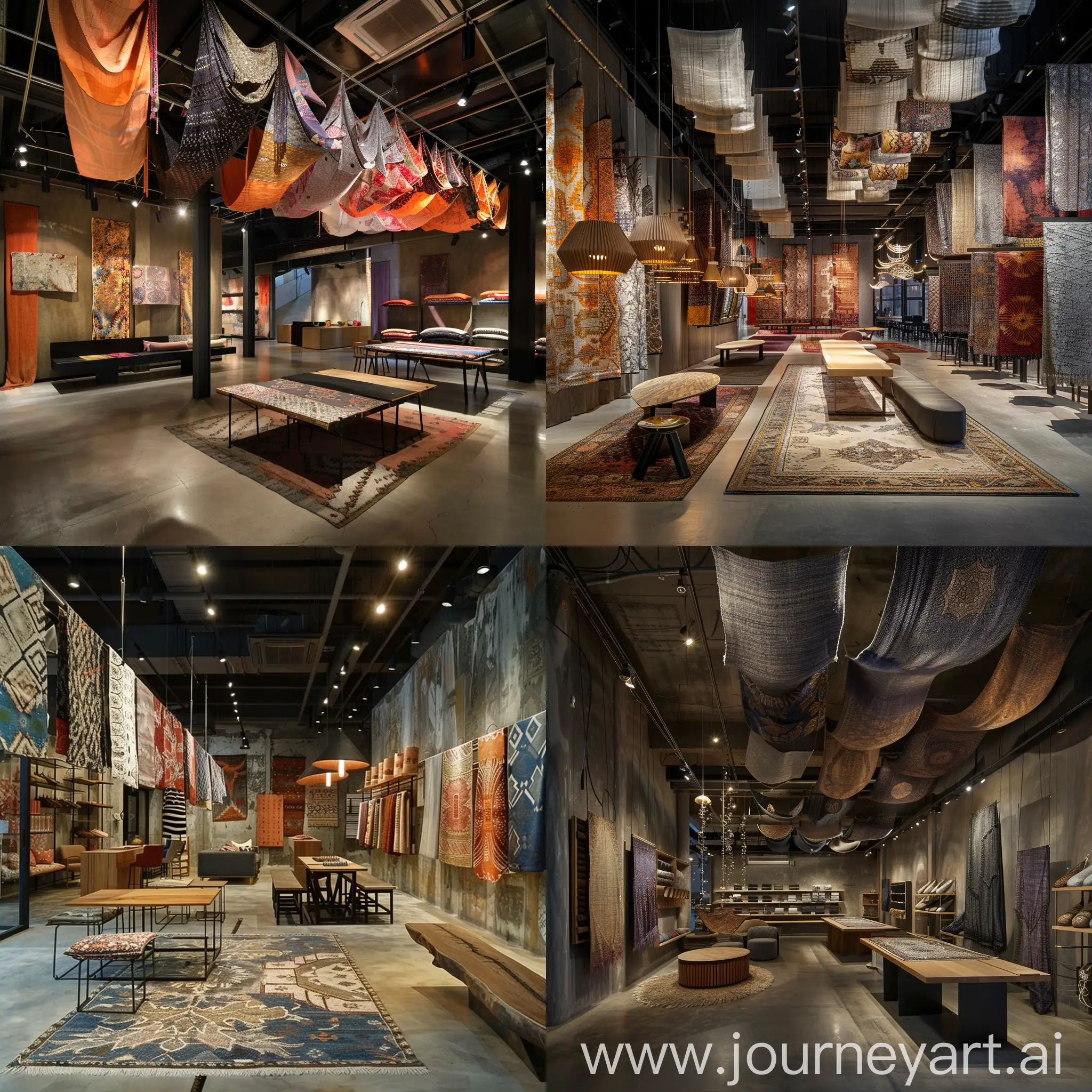 Industrial-Chic-Fabric-Showroom-with-Cultural-Touch-Display-Innovations-and-Lighting-Elegance